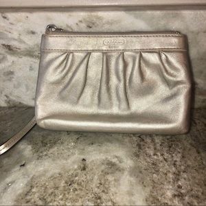 Metallic Silver Coach Wristlet